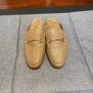 Same Edelman Linnie Bit Mule Tan Raffia Size 7.5